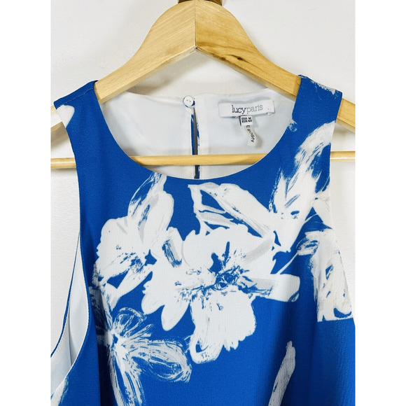 Lucy Paris blue floral swing top Sleeveless‎ Lined Woman’s Medium GUC - Picture 3 of 11